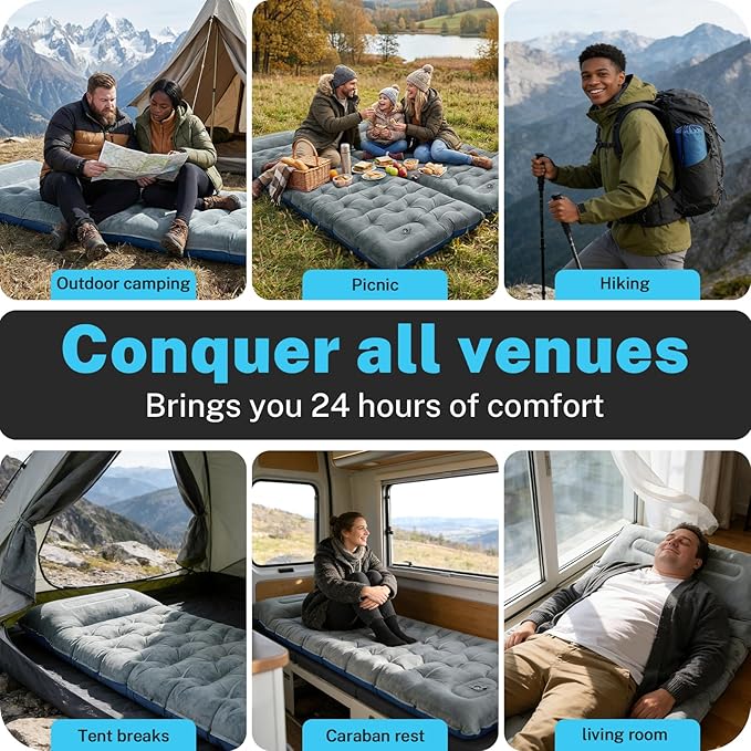 Camping Sleeping Pad 6in Velvet Inflatable Camping Mat Insulated Camping Mattress Built-in Foot Pump Compact Sleeping Pad for Camping Ultralight Self Inflating Camping Pad for Hiking Car Camp Gear