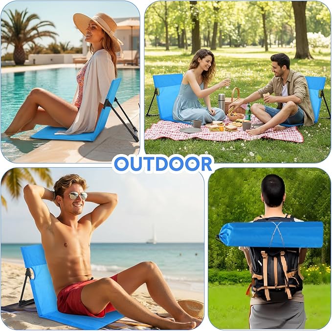 Jetec Foldable Floor Backrest Chair Portable Camping Chair with Storage Bag Light Weight Lazy Seat for Indoor Outdoor Bed Ground Park Lawn Concerts Hiking Beach(Blue)