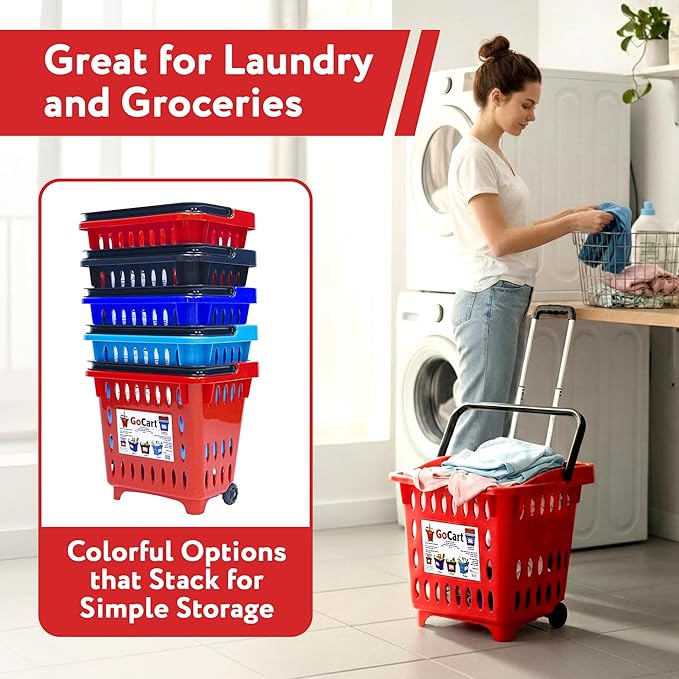 dbest products GoCart Red Grocery Cart Shopping Laundry Basket on Wheels