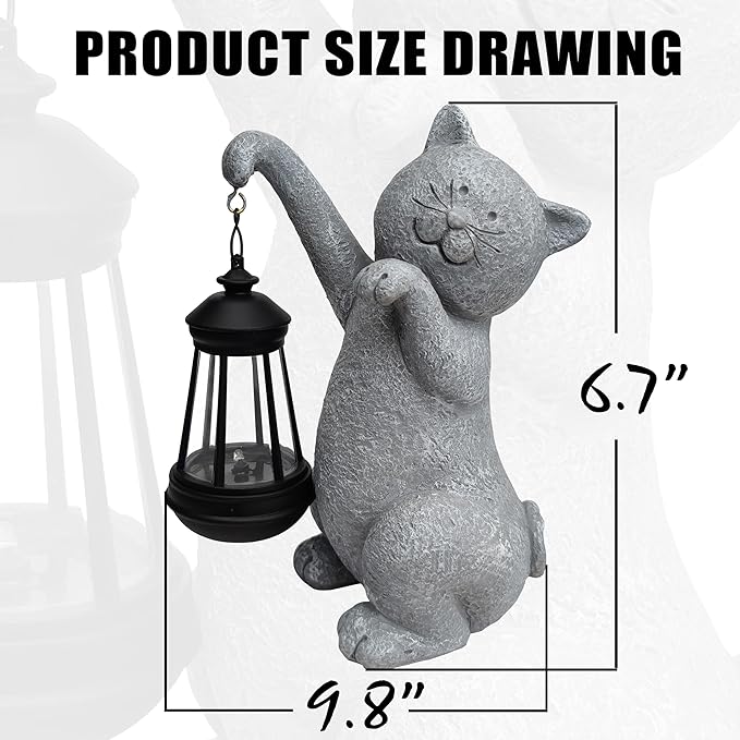 Cat Solar Garden StatuesResin Cat Figurine Decorations with Solar Lights Lantern Outdoor Figurines Lawn Cats Statue Decor Art for LawnYard Balcony OrnamentGift for Garden Home Mom.