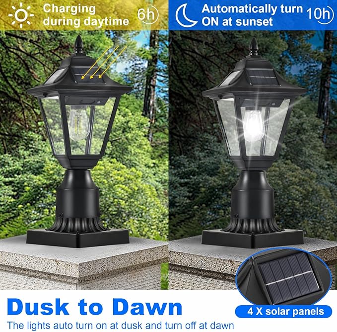 2 Pack Solar Post Lights with Pier Mount Base 6000K Motion Sensor Solar Lamp Post Light Waterproof Outdoor Post Lantern for Garden Patio Outside Pole Pillar (Cool White)