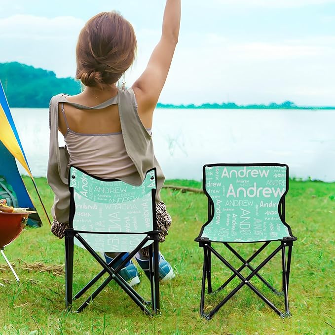 Sinestour Teal Custom Folding Camping Chair for Teen Child Personalized Name 14.6×14.6in Portable Outdoor Chair with Carry Bag for Travel Hiking Lawn