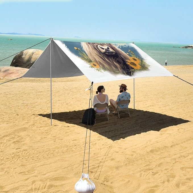 ALAZA Cattle Beach Tent Sun Shelter UPF50+ Protection Beach Shade Canopy w/ 4 Sandbags for Outdoor Camping Fishing Backyard Fun Picnic 10x9 ft