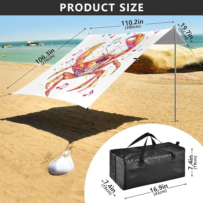 Camping Sun Shelters Dancing Crab Beach Canopy 126 * 110.2in