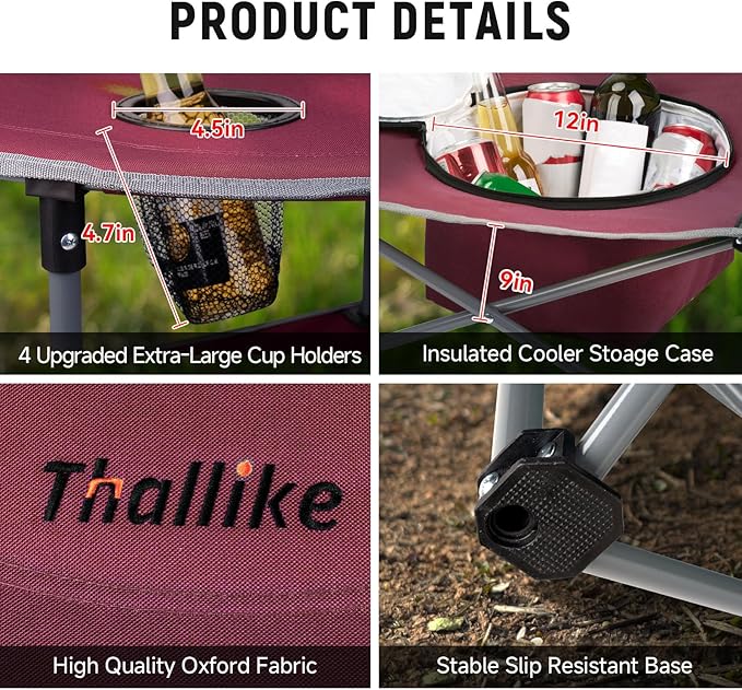 Portable Lightweight Folding Camping Table - Collapsible Foldable Picnic Camp Table with Cooler 4 Enlarged Upgraded Cup Holders and Carry Bag for Tailgating Beach BBQ RV Hiking Party Travel