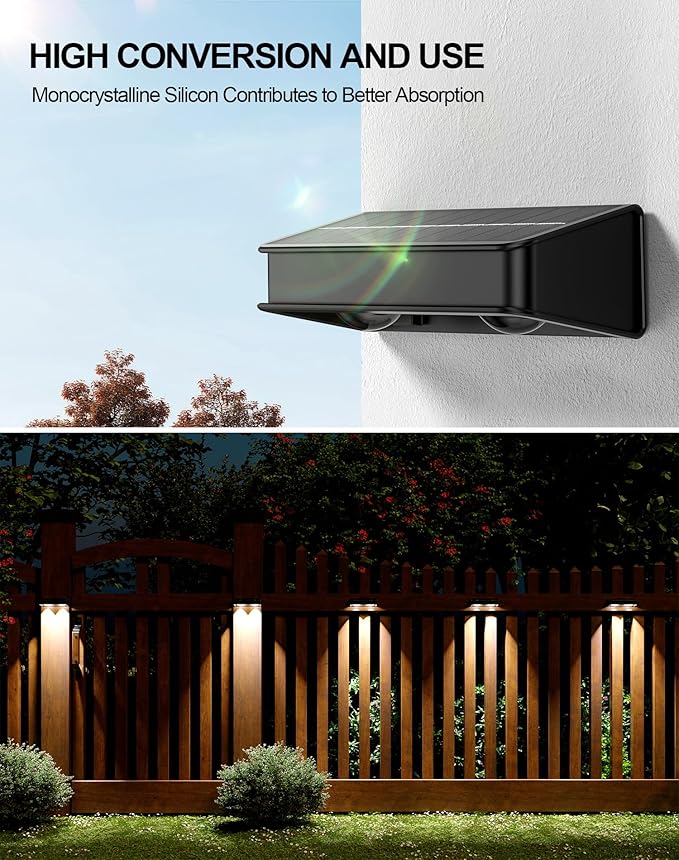 Solar Fence Lights 10 Pack 9 Color Modes Outdoor Bulb Waterproof Led IP65 Solar Outdoor Lights for Backyard/Railing/Step/Wall/Patio/Yard (Black)