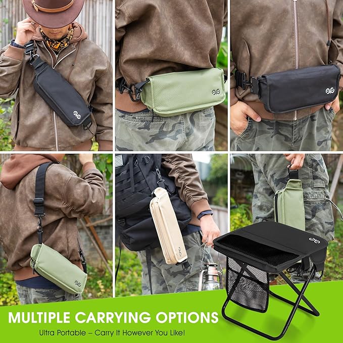 Camping Stool Upgraded FoldableStool Aluminum Alloy Bracket 6 Ways to Carry Portable outdoorfolding Chair with Pocket for Queuing FishingHiking Tours BBQ Parties Outdoor Camping Accessories