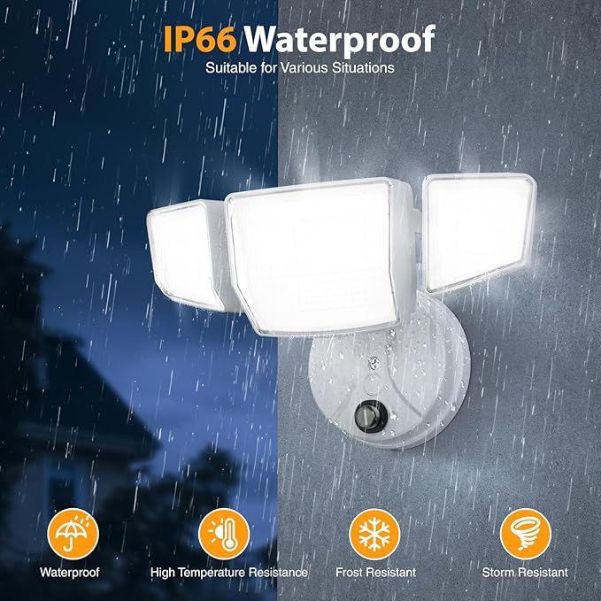 Onforu Dusk to Dawn Outdoor Lighting90W 10000LM Flood Lights OutdoorIP66 Waterproof White LED Security Light with Photocell6500k Daylight 4 Heads Exterior Light Fixture for YardPatioGarden