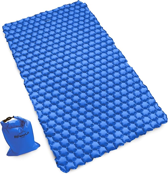 POWERLIX Double Inflatable Sleeping Pad - Camping Mattress for Backpacking Hiking Traveling Compact Camping Sleeping Mat for 2 Person Portable Ultralight Camping Pad Air Mattress Blue