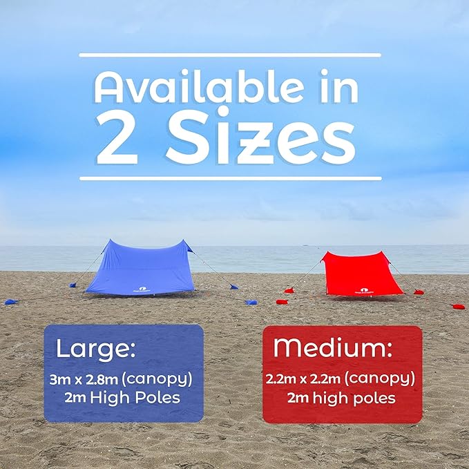 Red Suricata Family Beach Tent &amp Beach Canopy UPF50 Sun Beach Shade Sunshade with 4 Aluminum Poles 4 Pole Anchors &amp Sand Shovel Large &amp Portable Sun Shelter Tarp (Large Red)