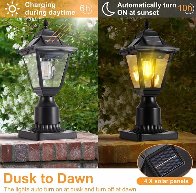 2 Pack Solar Post Lights Motion Sensor Solar Lamp Post Lights with Pier Mount Base Outdoor Waterproof Post Lantern for Yard Garden Pole Pillar