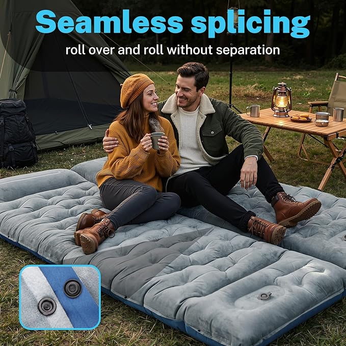 Camping Sleeping Pad 6in Velvet Inflatable Camping Mat Insulated Camping Mattress Built-in Foot Pump Compact Sleeping Pad for Camping Ultralight Self Inflating Camping Pad for Hiking Car Camp Gear