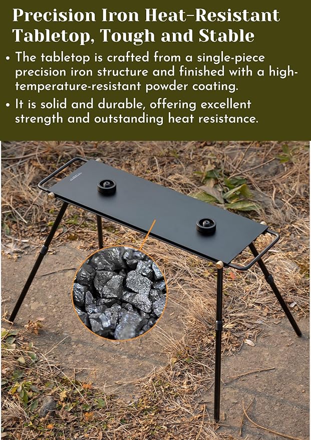 CAMPINGMOON Dual Burner Camping Cooktop Half Size IGT Top Detachable Legs Compact Table Removable Handles Non Slip Feet Outdoor Backpacking Stove Accessory BKZ06-L