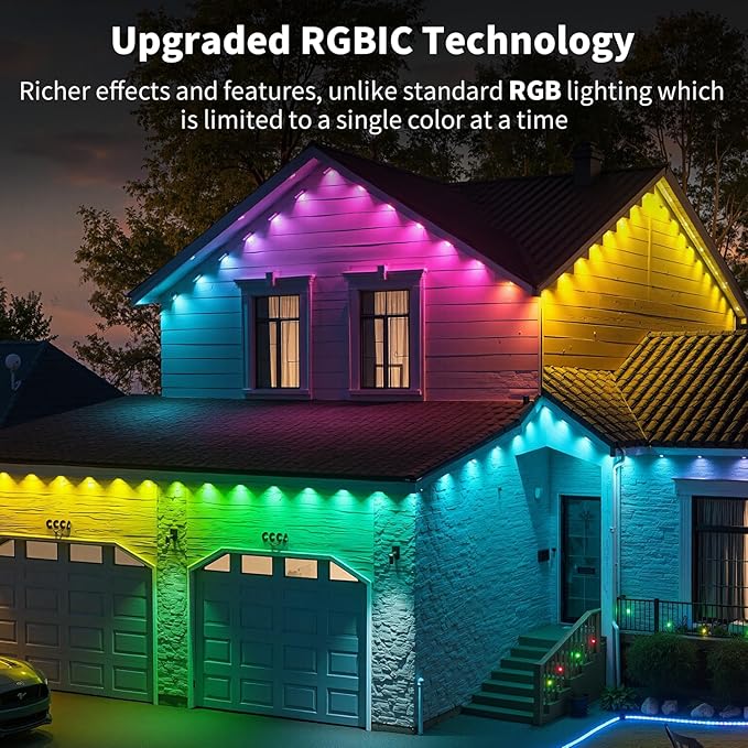 XINKAITE 150FT Permanent Outdoor Lights with 75 LEDs - Smart RGB+IC with 16 Million DIY Colors IP67 Waterproof App &amp Remote Control Hundreds of Dynamic &amp Scene Modes for Holidays Christmas