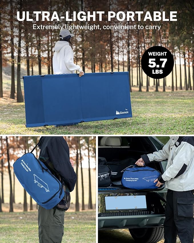 Gonex 31.5 Extra Wide Camping Cot with Premium Pillow Pocket Supports 350lbs Portable Ultralight Folding Cot Bed for Adults Travel Beach Home Sleeping (Blue)