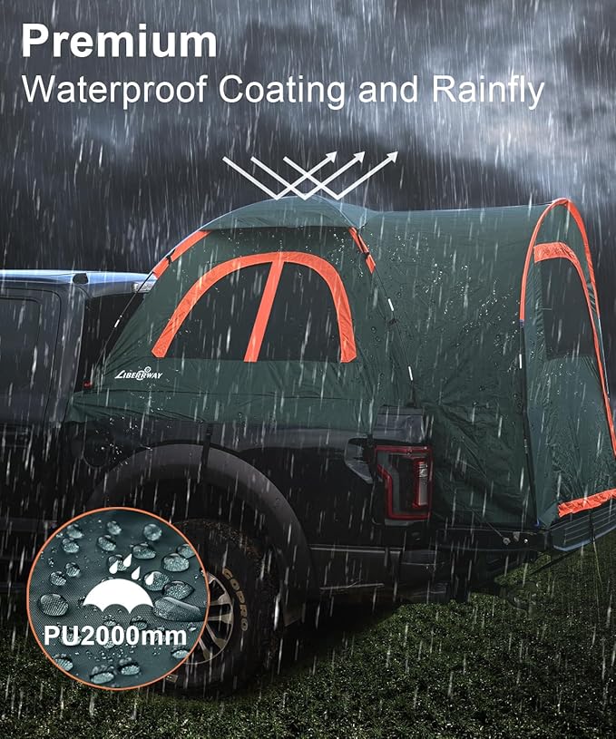 LIBERRWAY Truck Bed Tent for 2 Person 5.5-5.8 FT Pickup Truck Tent with Waterproof Rainfly Oxford for Camping Travel Outdoor Chevy Silverado 1500 Dodge Ram 1500 Ford F-150 GMC