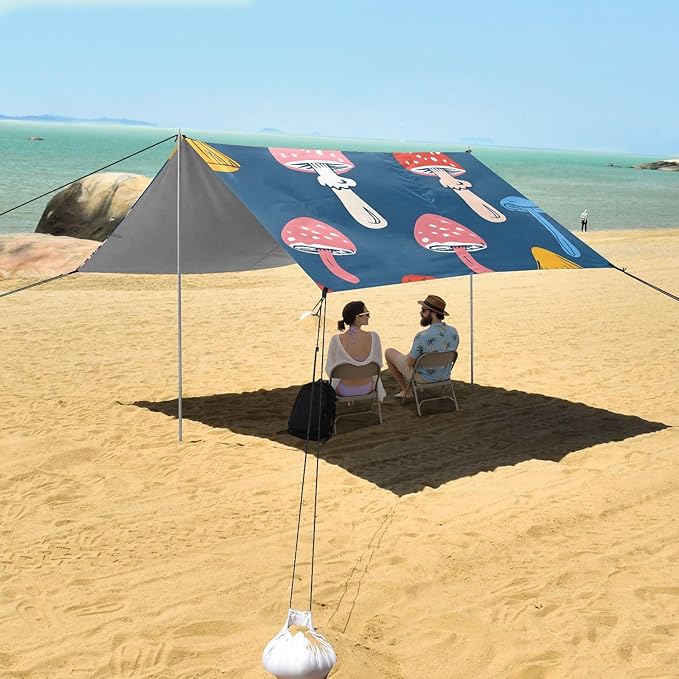 Colorful Mushrooms Solid Camping Sun Shelter Beach Tent Portable Beach Sun Shade Outdoor Canopy for Camping Trips Fishing Picnic