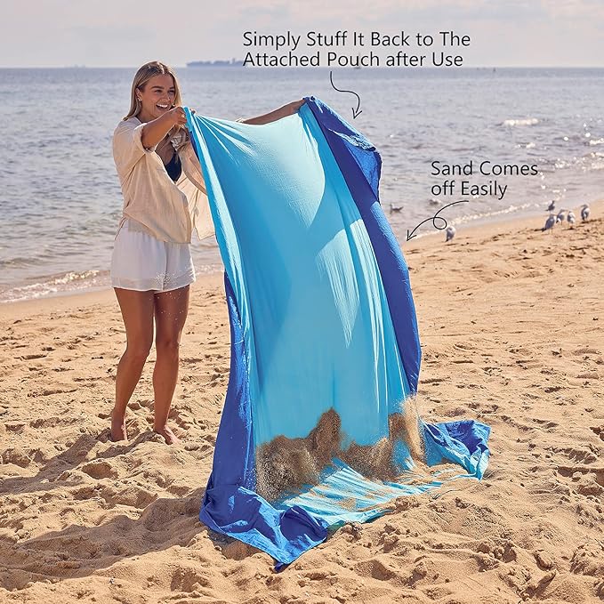 WEKAPO Beach Blanket Sandproof Waterproof Extra Large Beach Mat Oversized &amp Compact Sand Free Quick Drying Beach Essentials for Vacation Cruise Picnic &amp Camping with Stakes