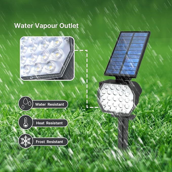 23 LED Solar Spot Lights Outdoor Waterproof 2 Pack Solar Lights with Optical Lenses 3 Brightness Spotlight Landscape Lighting Auto ON/Off Outdoor Solar Lights for Yard Garden Lawn White Light