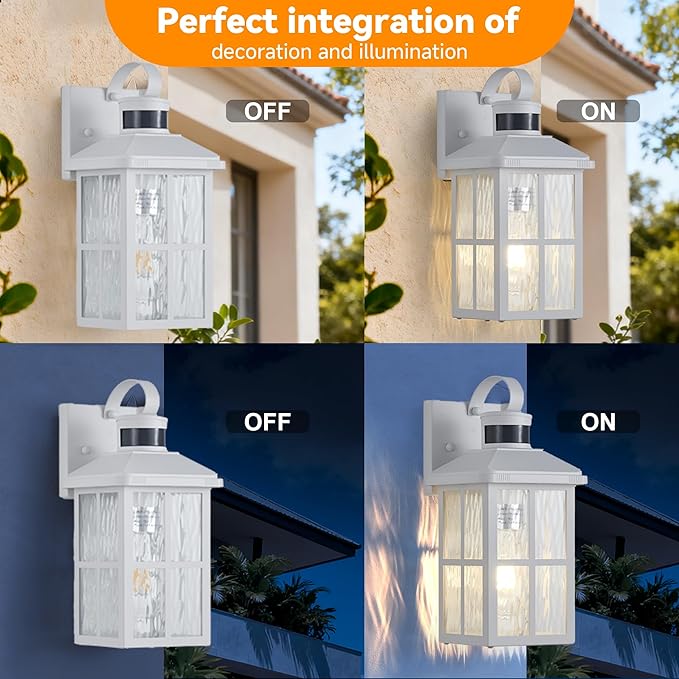 Motion Sensor Porch Lights Outdoor with Remote Dusk-to-Dawn Exterior Lighting Fixtures 4 Modes &amp Weatherproof Outdoor Wall Lights - Ideal for Porch Patio Entryway Garage