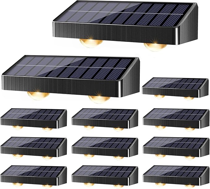 Brizled Solar Fence Lights Outdoor 12 Pack 6 Modes 2700/4500/6500K 250ml Fence Solar Lights IP65 Waterproof Outdoor Wall Light Landscape Lighting for Backyard Garden Patio Deck Railing Wall Poolside