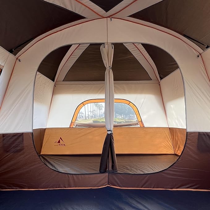 KTT Extra Large Tent 10-12-14 Person(Style-B)Family Cabin Tents2 Rooms3 Doors and 3 Windows with MeshStraight WallWaterproofDouble LayerBig Tent for OutdoorPicnicCampingFamily Gathering