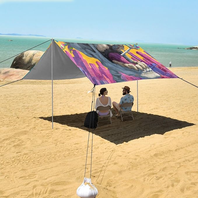 ALAZA Skull Lollipop Pop Art Beach Tent Sun Shelter UPF50+ Protection Beach Shade Canopy w/ 4 Sandbags for Outdoor Camping Fishing Backyard Fun Picnic 10x9 ft