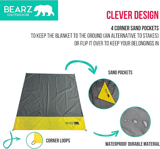 Pocket Blanket - Beach Blanket Waterproof Sandproof Picnic Blankets Waterproof Foldable Lightweight &amp Compact for Hiking Camping Travel Festival Accessories