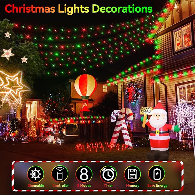 Hezbjiti 2 Pack 1000 LED 403 FT Christmas String Lights Outdoor 8 Lighting Modes IP44 Waterproof Fairy Lights with Timer and Dimmable Function for Party Tree Decorations (Red+Green Clear Wire)