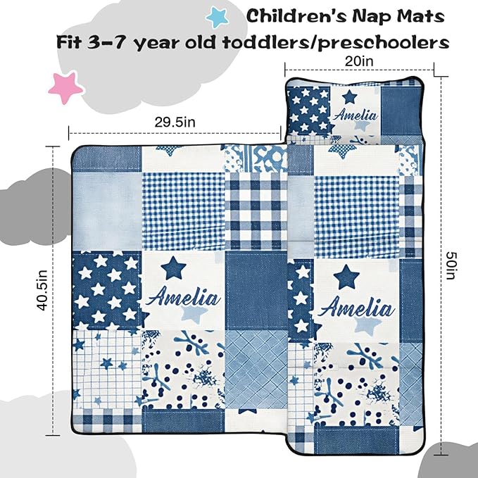 Personalized Toddler Nap Mat – Custom Name Sleeping Bag with Pillow &amp Blanket Roll-Up All-in-One Nap Mats
