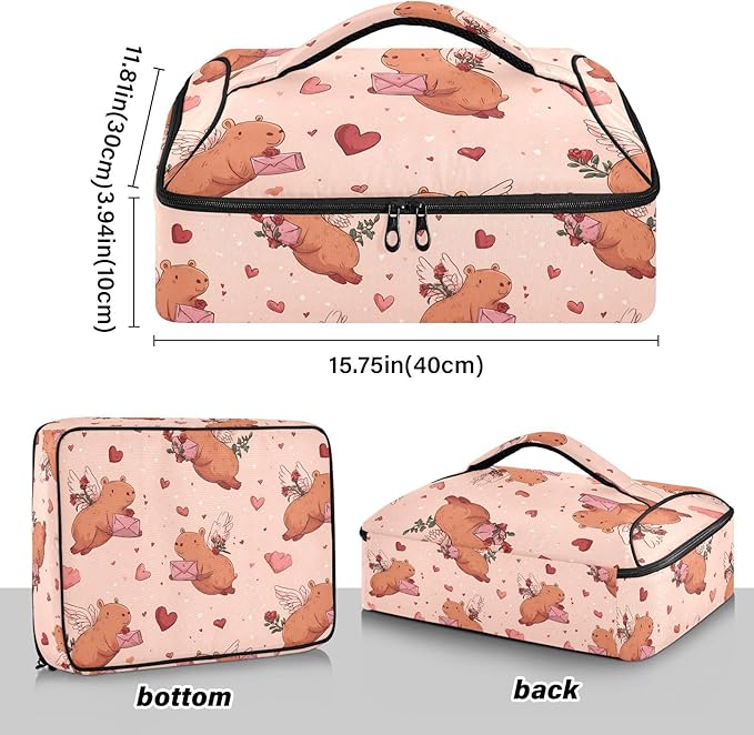 Casserole Carrier Seamless Pattern CapybarasInsulated Casserole Carrier for Hot or Cold Food Thermal Lunch Tote for Potluck Parties Picnic Beach Fits 9 x 13 Inches Baking Dish