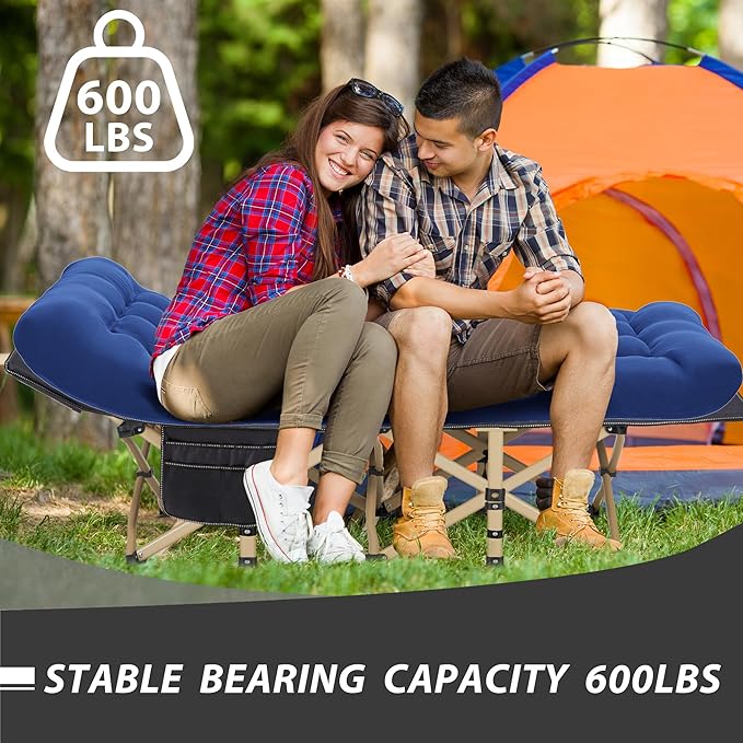 Folding Camping Cot for Sleeping Portable Cots for Adults Heavy Duty Cot Bed 550LBS(Max Load) Extra Wider Cots with Large Pocket for Outdoor Office Beach