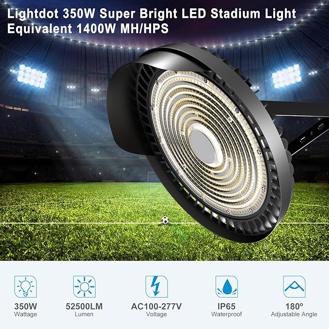 Lightdot 350W(400x1W Chip) Outdoor LED Stadium Lights 52500Lm (1400W Eqv.) LED High Mast Lights Outdoor AC100-277V IP65 Waterproof Sport Count Lights -4Pack