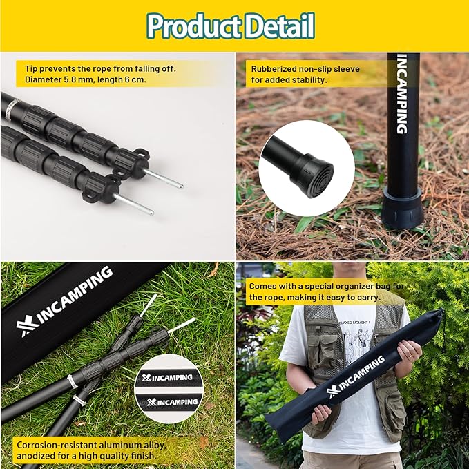 Tarp Poles Adjustable Heavy Duty XINCAMPING Tent Poles Aviation Aluminum 7.7FT Lengthen and Thicken with Protection Cap Awning Poles Set of 2 for Camping Hiking
