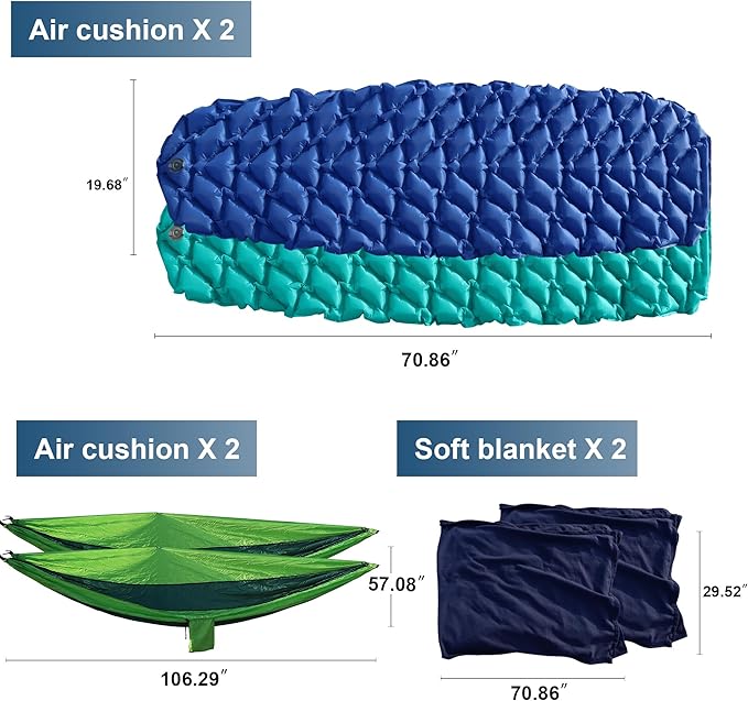 Northroad 9PCS Camping Tent Kit Including 1 2/3 Person Dome Tent 2 Sleeping Bag 2 Sleeping Pad/Camping Mat 2 Single Camping Hammock with 2 Tree Straps 2 Lightweight Fuzzy Bed Blanket