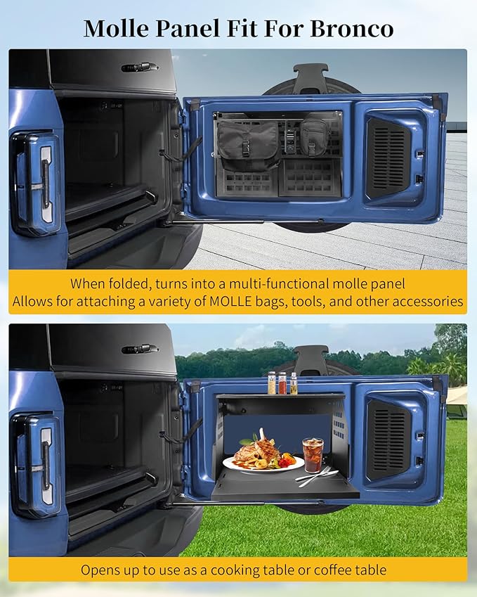 Pre-Assembled Rear Door Tailgate Foldable Table Heavy Duty Foldable Tailgate Table with Molle Panel Fit for Ford Bronco 2/4 Door 2021-2025. Can be Installed Quickly