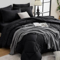HEVUMYI Black 120x98 Oversized King Comforter Set - 7-Piece All Season Bed in a Bag Oversized King Ultra Soft Bedding Set with 120 x 98 Comforter Flat Sheet Fitted Sheet Pillowcases Pillow Shams