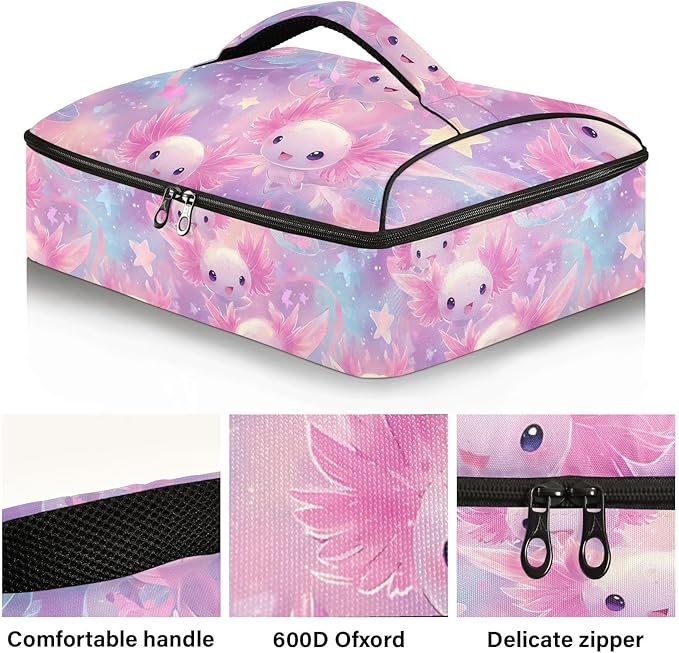 Casserole Carrier Adorable Cute Axolotl PrintInsulated Casserole Carrier for Hot or Cold Food Thermal Lunch Tote for Potluck Parties Picnic Beach Fits 9 x 13 Inches Baking Dish
