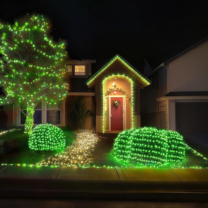 BlcTec Outdoor Christmas Lights 360 LED 9.8ft x 6.6ft Christmas Net Lights with 8 Modes UL Certified Timer Connectable Waterproof for Trees Bushes Shrub Yard Outdoor Xmas Decorations Green