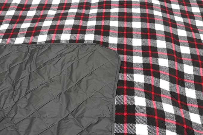 LOTUS LEAF Waterproof Stadium Blanket 85”X 55” PackableWindproof Extra Thick Picnic mat Stadium Blankets for Camping with Quilted Fleece LiningMachine WashableBlack (Red Check)