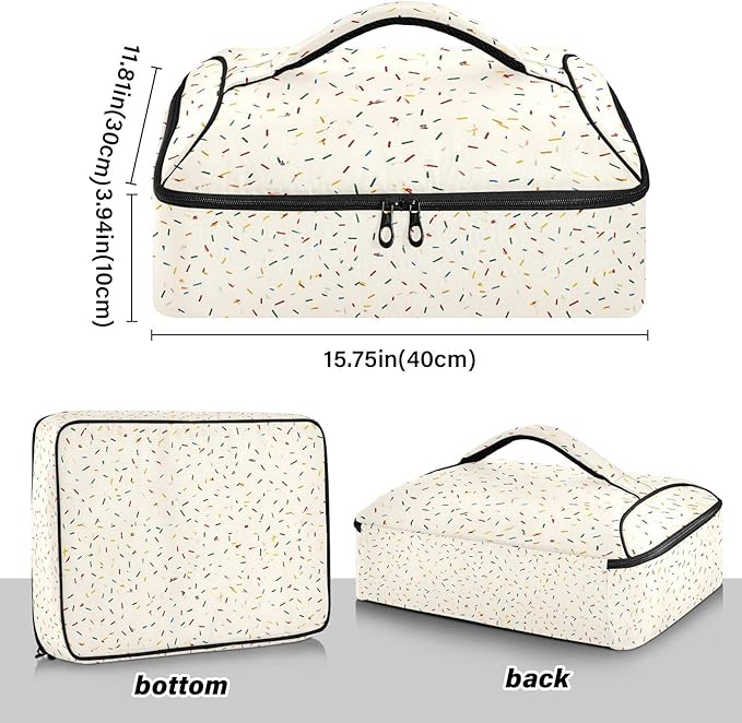 Casserole Carrier Colorful Thin LinesInsulated Casserole Carrier for Hot or Cold Food Thermal Lunch Tote for Potluck Parties Picnic Beach Fits 9 x 13 Inches Baking Dish