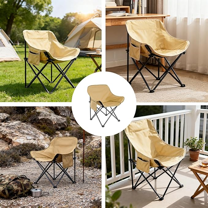 CTESNE【Lightweight &amp Portable】Folding Camping Chair 2.2lbs Outdoor Chair with Side Pocket &amp Storage Bag Folding Chair for Camping Hiking Beach Picnic Indoor Use