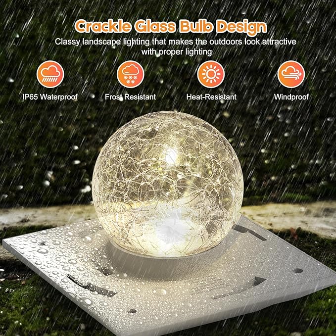 Fence Post Solar Lights Crackle Glass Solar Post Cap Lights 20 Lumens Warm White &amp RGB Automatic Cycling 2 Modes for 3.6x3.6 4x4 4.5x4.5 5x5 Vinyl Wooden Posts Decoration White (2 Pack)