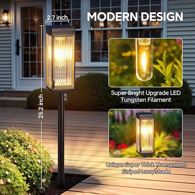 Solar Pathway Lights Outdoor 6 Pack Upgraded Solar Lights Outdoor Waterproof Bright Up to 15 Hrs Auto On/Off Garden Light for Yard Patio Lawn Path Walkway Driveway Outside Decor