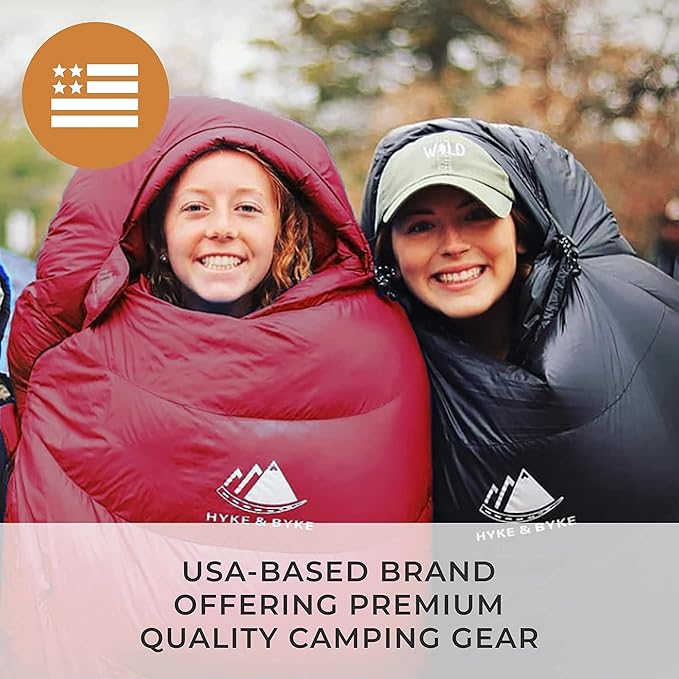 Hyke &amp Byke Shavano 32 F Hiking &amp Backpacking Sleeping Bag - 3 Season 650FP Duck Down Sleeping Bag - Ultralight - Black - 78in - Regular