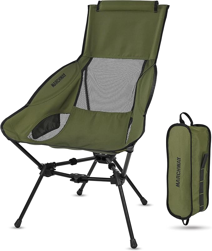 MARCHWAY Lightweight Folding High Back Camping Chair with Head Support Stable Portable Compact for Outdoor Camp Travel Beach Picnic Festival Hiking Backpacking (Highback Green)