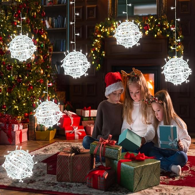 Outdoor Christmas Balls Lights 4 Pack Hanging 7.9 LED Garden Sphere Tree Lights 8 Modes Waterproof Glow Globe Light with Memory Timer Plug for Yard Porch Eave Patio Home Bedroom Decoration-Cool White