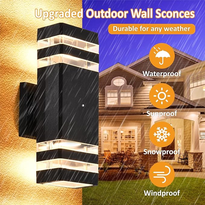 Dusk to Dawn Outdoor Wall Lights 4 Pack Up and Down Outdoor Lights for House Waterproof Aluminum Exterior Lighting Fixtures for Porch Garage Patio