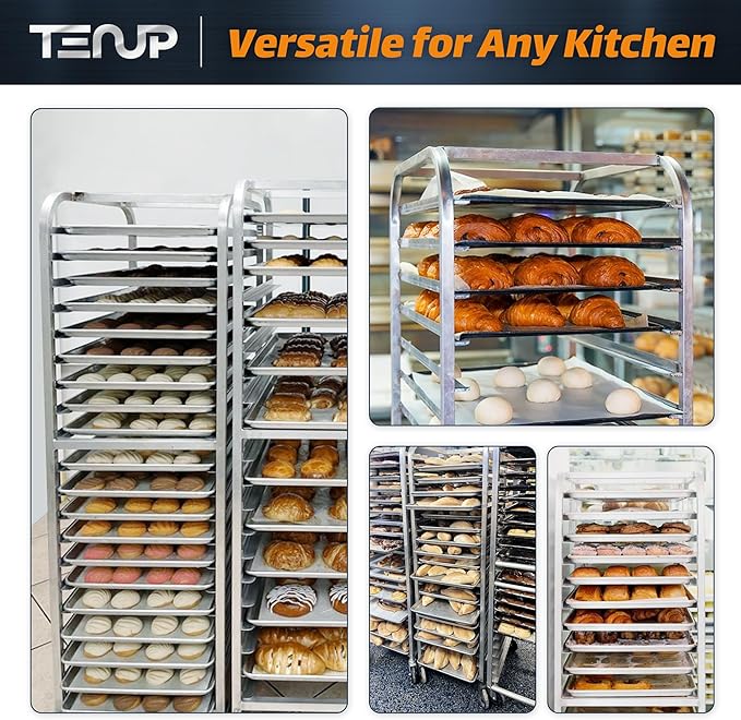 TenUp 10-Tier NSF Aluminum Sheet Pan Rack Commercial Bakery Cooling &amp Storage Cart with Wheels Heavy-Duty Bun Rack – 26 L x 20 W x 38 H