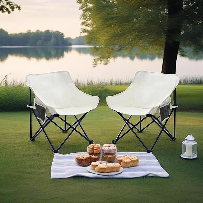 Lightweight Folding Camping Chairs with Carry Bag Portable Outdoor Chairs for Fishing Hiking Travel Picnic Backyard Cream White 2 Pack